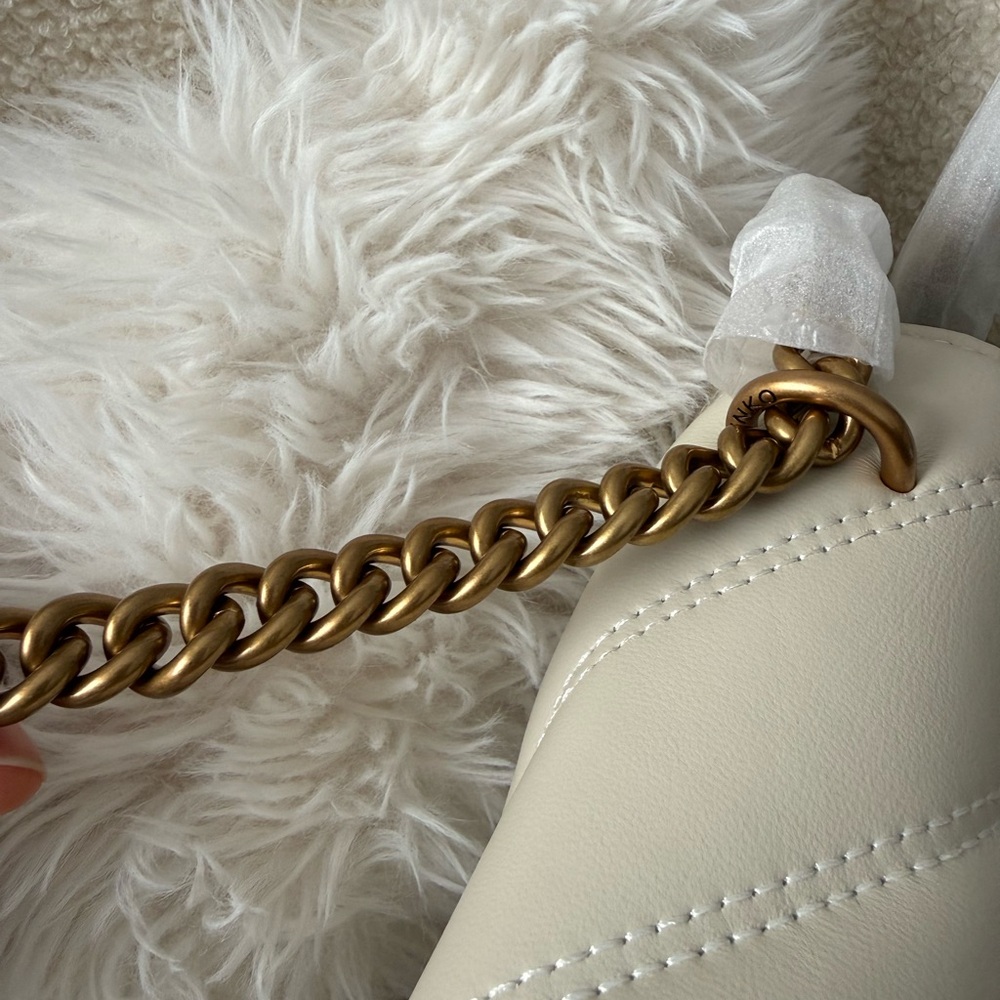 Pinko Ivory Chevron Shoulder Bag with Gold Accents - Picture 6 of 15